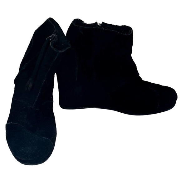 Ladies Toms Black Suede Platform Ankle Boot Size 7 - Picture 1 of 8